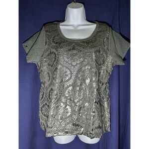 Anthropologie Moth Drawing Room Pullover Silver Foil Printed Top Shirt Size L